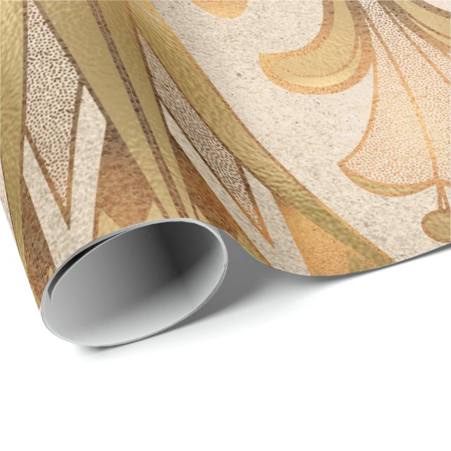 Papel De Presente Flores Antigas Hieróglifas Douradas Egípcias (Ponta do rolo)