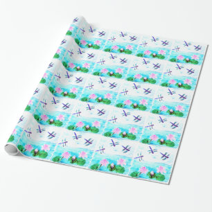 Papel De Presente Flores Aquáticas Dragonfly Turquoise