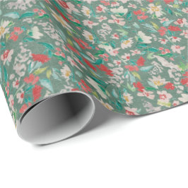 Papel De Presente Flores Aquáticas Vintage de Inverno (Verde)