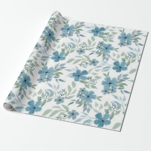 Papel De Presente Flores Azuis