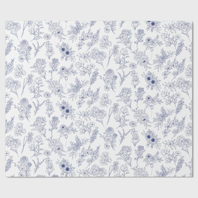 Papel De Presente flores azuis da estação (Aberto)