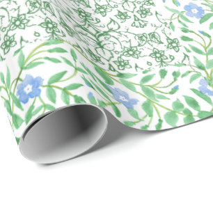 Papel De Presente Flores Azuis de Vinca Patches de Patchwork Falso V