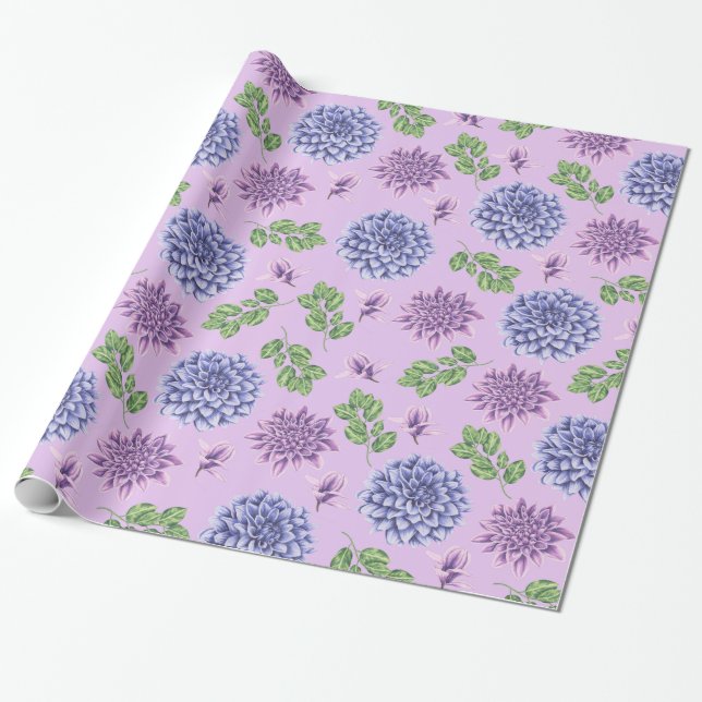 Papel De Presente Flores azuis e roxas na Lavanda (Desenrolado)
