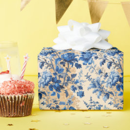 Papel De Presente Flores Azuis França Tecido Vintage | Seu nome