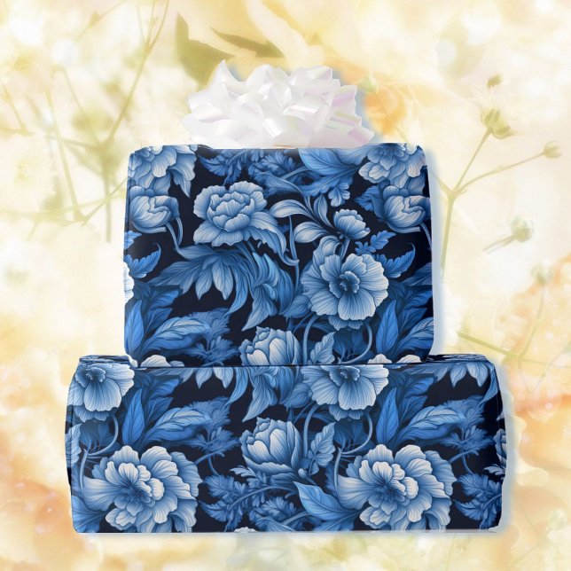 Papel De Presente Flores Azuis, Giftwrap Bonito Dramaticamente (Criador carregado)