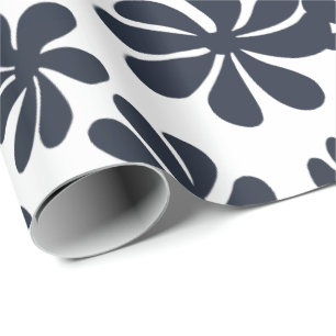Papel De Presente Flores azuis marinhos com cor de fundo personaliza