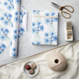 Papel De Presente Flores Azuis no vaso de vidro