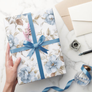 Papel De Presente Flores Azuis Românticas Bonitas Casamento