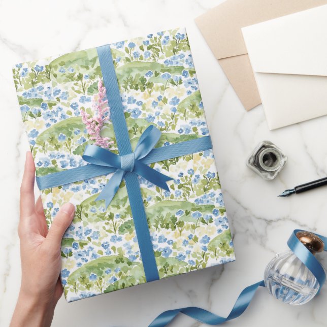 Papel De Presente Flores Azuis Verdes Aniversário (Presentear)