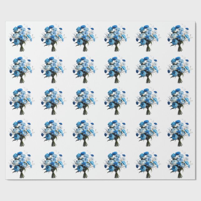 Papel De Presente Flores Azul e Branca (Aberto)