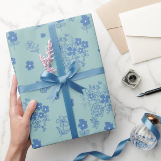 Papel De Presente Flores azules