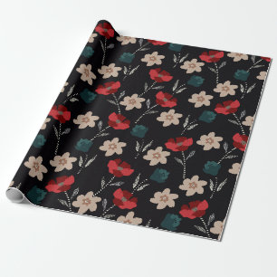 PAPEL DE PRESENTE FLORES BOHO ABSTRATO A PRETO