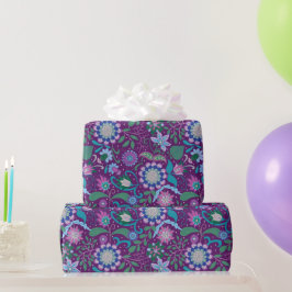 Papel De Presente Flores Boho Roxas Elegantes em Roxo
