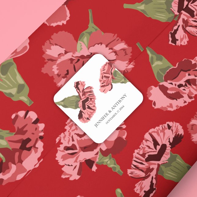 Papel De Presente Flores bonito de Cravos Rosa em Vermelho Padrão (Criador carregado)