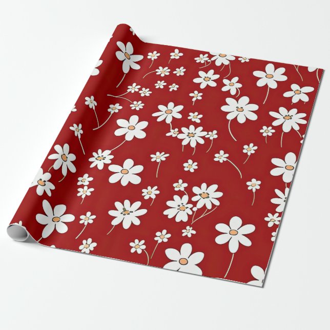 Papel De Presente Flores bonito, Vermelhas E Brancas (Desenrolado)