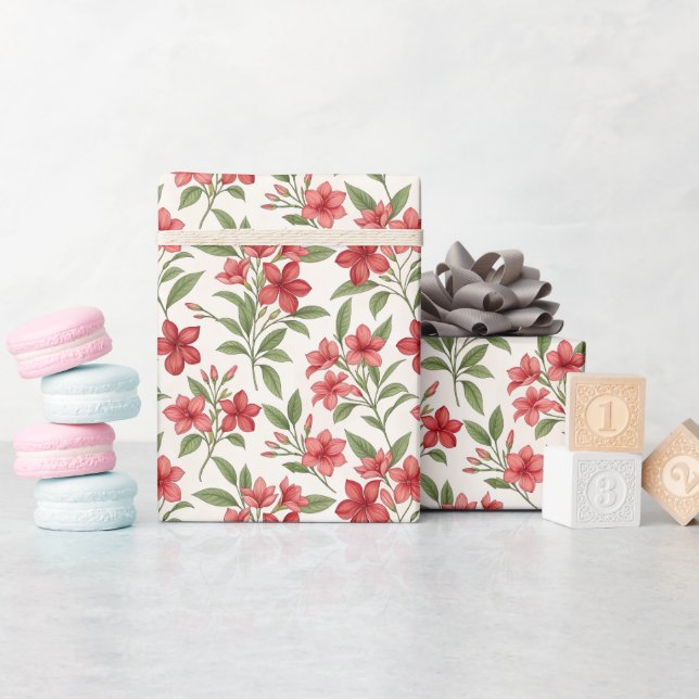 Papel De Presente Flores Botânicas Vermelhas Elegantes (Chá de bebê)