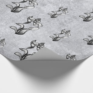 Papel De Presente Flores brancas abstrato pretas brilhantes em prata