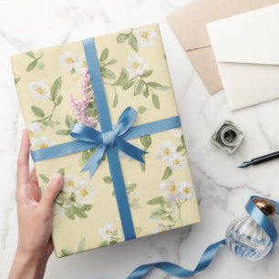 Papel De Presente Flores Brancas Amarelas Aniversário