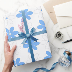 Papel De Presente Flores Brancas Azuis em Bonito Padrão Floral