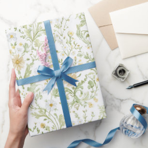 Papel De Presente Flores Brancas Creme Chuveiro de Noiva