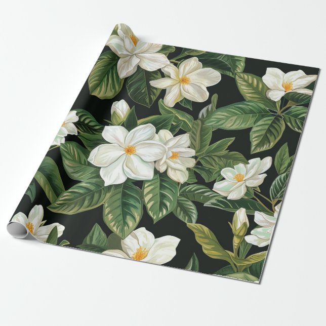 Papel De Presente Flores brancas de jardinagem (Desenrolado)