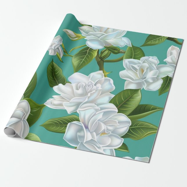 Papel De Presente Flores brancas de jardinagem (Desenrolado)