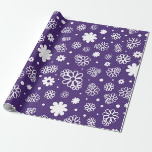 Papel De Presente Flores brancas e roxas minimalistas