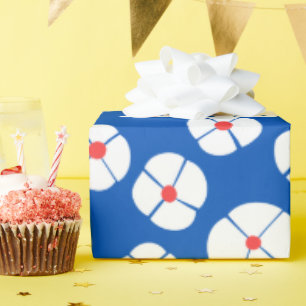 Papel De Presente Flores brancas em azul