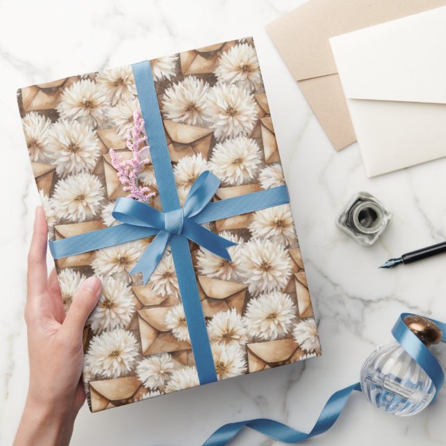 Papel De Presente Flores Brancas Envelopes Creme Aniversário (Presentear)