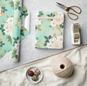 Papel De Presente Flores Brancas Românticas, Design de Aquarela