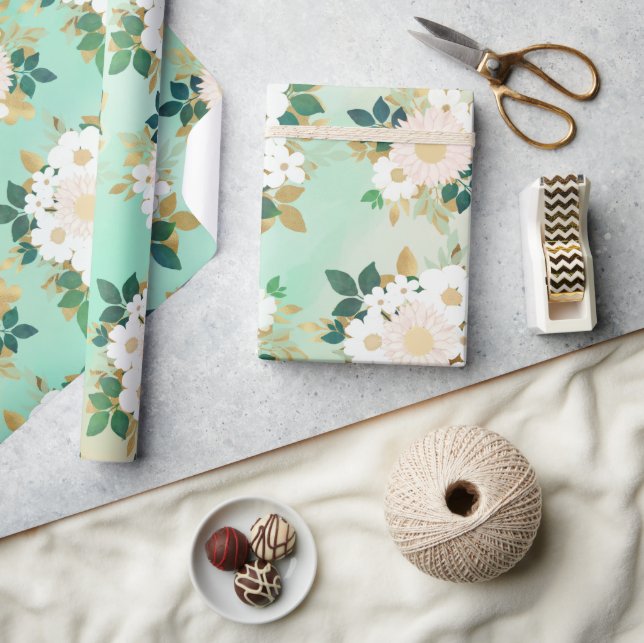 Papel De Presente Flores Brancas Românticas, Design de Aquarela (Artesanato)