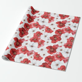 Papel De Presente Flores Brancas Vermelhas Natal