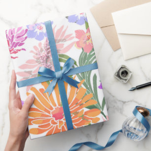 Papel De Presente Flores Brilhantes Roxo Azul Rosa Laranja