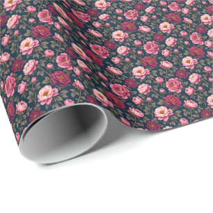 Papel De Presente Flores Burgundy e Rosa