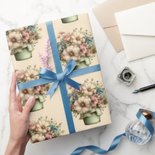 Papel De Presente Flores Caprichosas em um Vaso de Plantas Padrão Fo