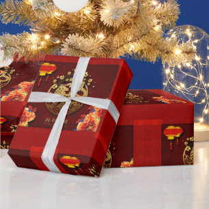 Papel De Presente Flores Chinesas de Ano-Tigre em papel Wrapping P