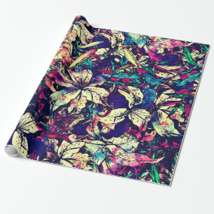 Papel De Presente Flores chiques contemporâneas dos lírios do drag