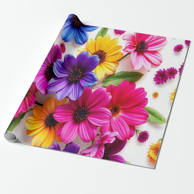 Papel De Presente flores coloridas (Desenrolado)