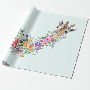 Papel De Presente Flores Coloridas Buquê Girafa - Pintura