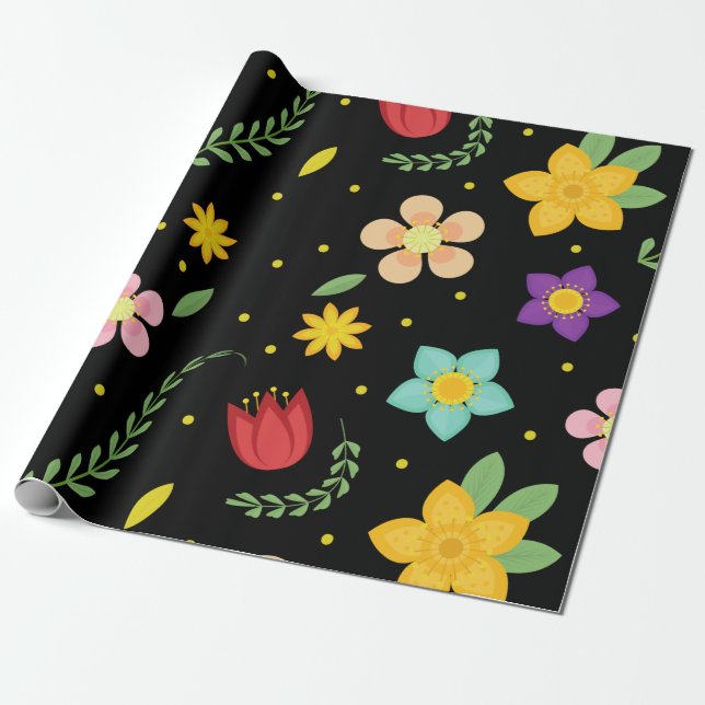 Papel De Presente Flores Coloridas Cama de Aquarelas (Desenrolado)