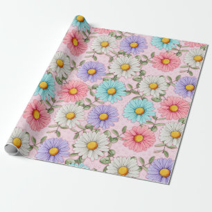 Papel De Presente Flores Coloridas de Margarida Rosa