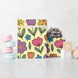 Papel De Presente Flores Coloridas e Fofas da Primavera - Rolo de Pa