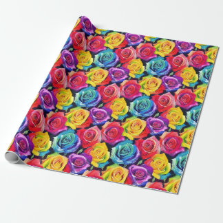 Papel De Presente Flores coloridas, impressão de rosas em aquarela b