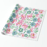 Papel De Presente flores cor-de-rosa e aquarela botânica suculenta<br><div class="desc">papel para embalagem especial e belo padrão floral de aquarela vintage</div>