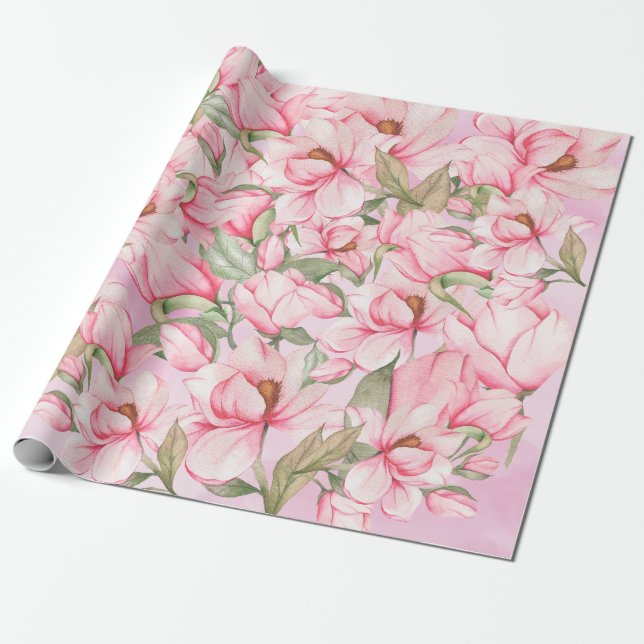 Papel De Presente Flores cor-de-rosa Primavera Magnolia (Desenrolado)