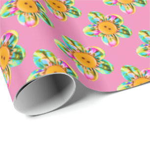 Papel De Presente Flores cor-de-rosa, roxas, amarelas brandamente no