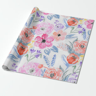 Papel De Presente Flores corais cor-de-rosa pintados mão da aguarel