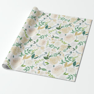 Papel De Presente Flores da aguarela com brilho Dourado e folha do