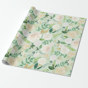 Papel De Presente Flores da aguarela com brilho Dourado & folha do