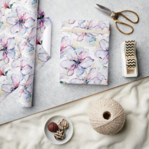 Papel De Presente Flores da Ilha Roxa Aniversário